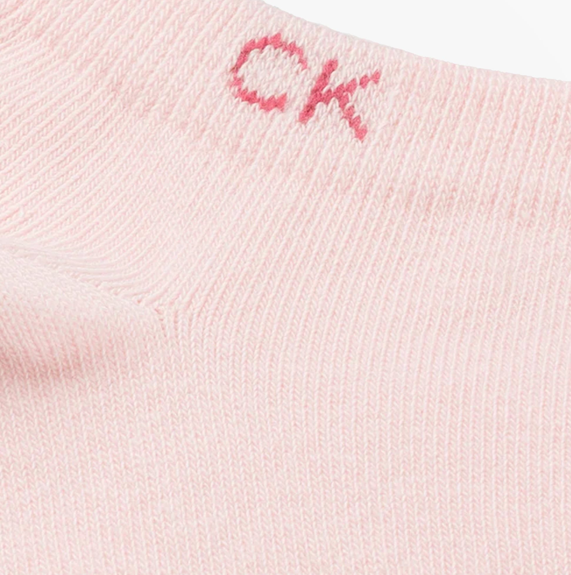 Calvin Klein 2 Pack Womens Ankle Trainer Socks Pink Combo detail view of logo and fabric texture.