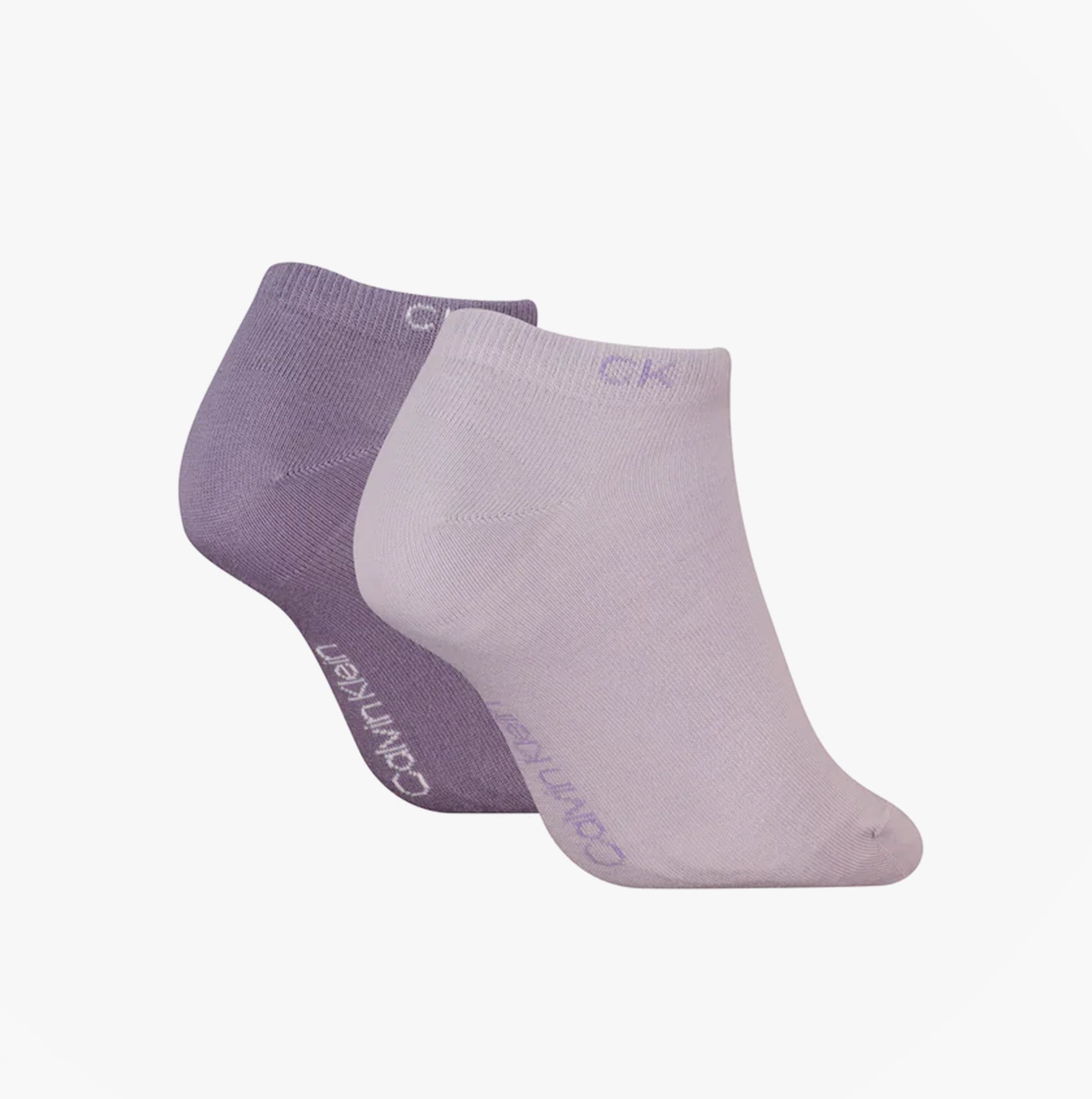 Calvin Klein 2 Pack Womens Ankle Trainer Socks Lilac Combo side view showing lavender and light lilac colors.