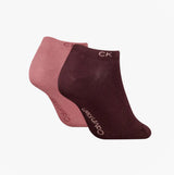 Calvin Klein 2 Pack Womens Ankle Trainer Socks Burgundy Combo side view showing burgundy and pink socks.