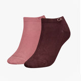 Calvin Klein 2 Pack Womens Ankle Trainer Socks Burgundy Combo front view showcasing two socks in burgundy and pink.