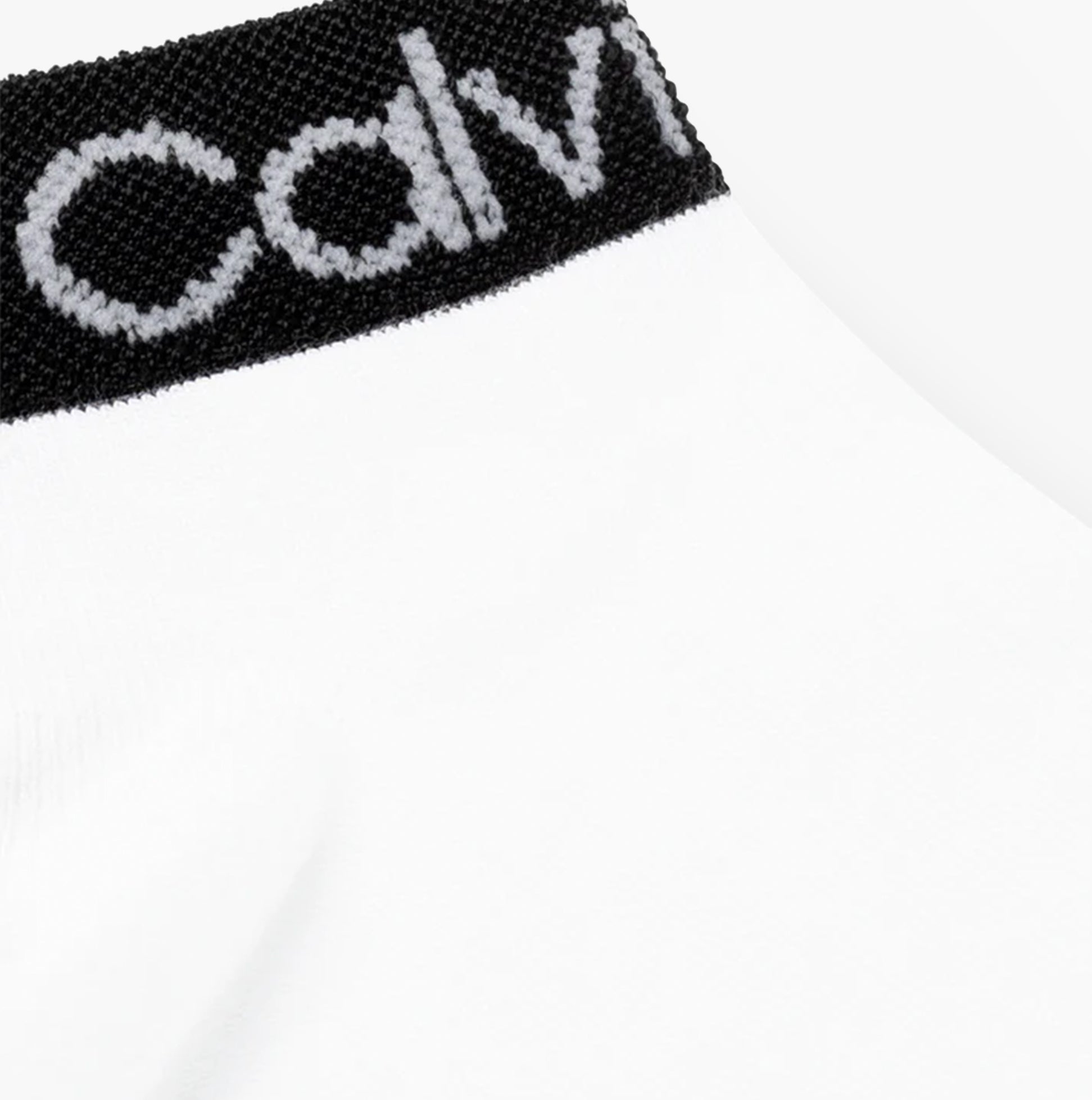 Calvin Klein 2 Pack Womens Ankle Trainer Socks White detail view of the sock cuff with black logo