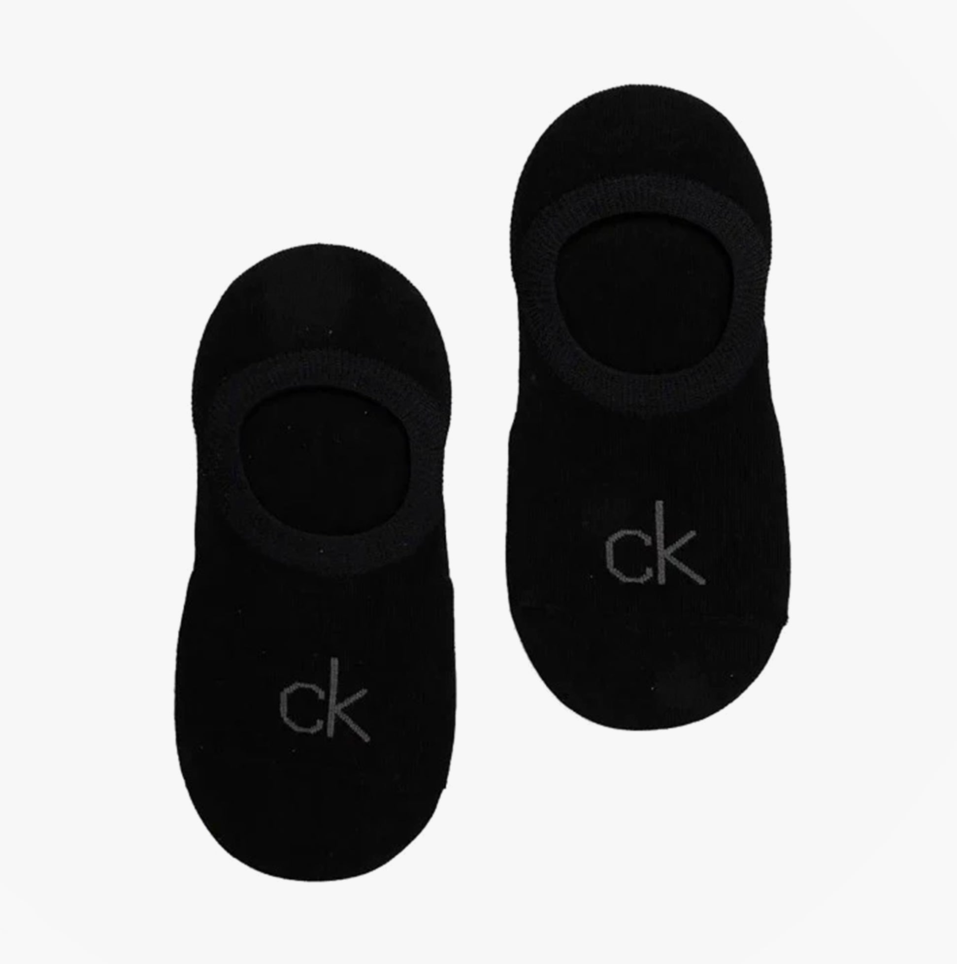 Calvin Klein 2 Pack Womens No-Show Footie Socks Black detail view of socks with logo and soft fabric.