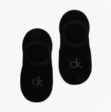 Calvin Klein 2 Pack Womens No-Show Footie Socks Black detail view of socks with logo and soft fabric.