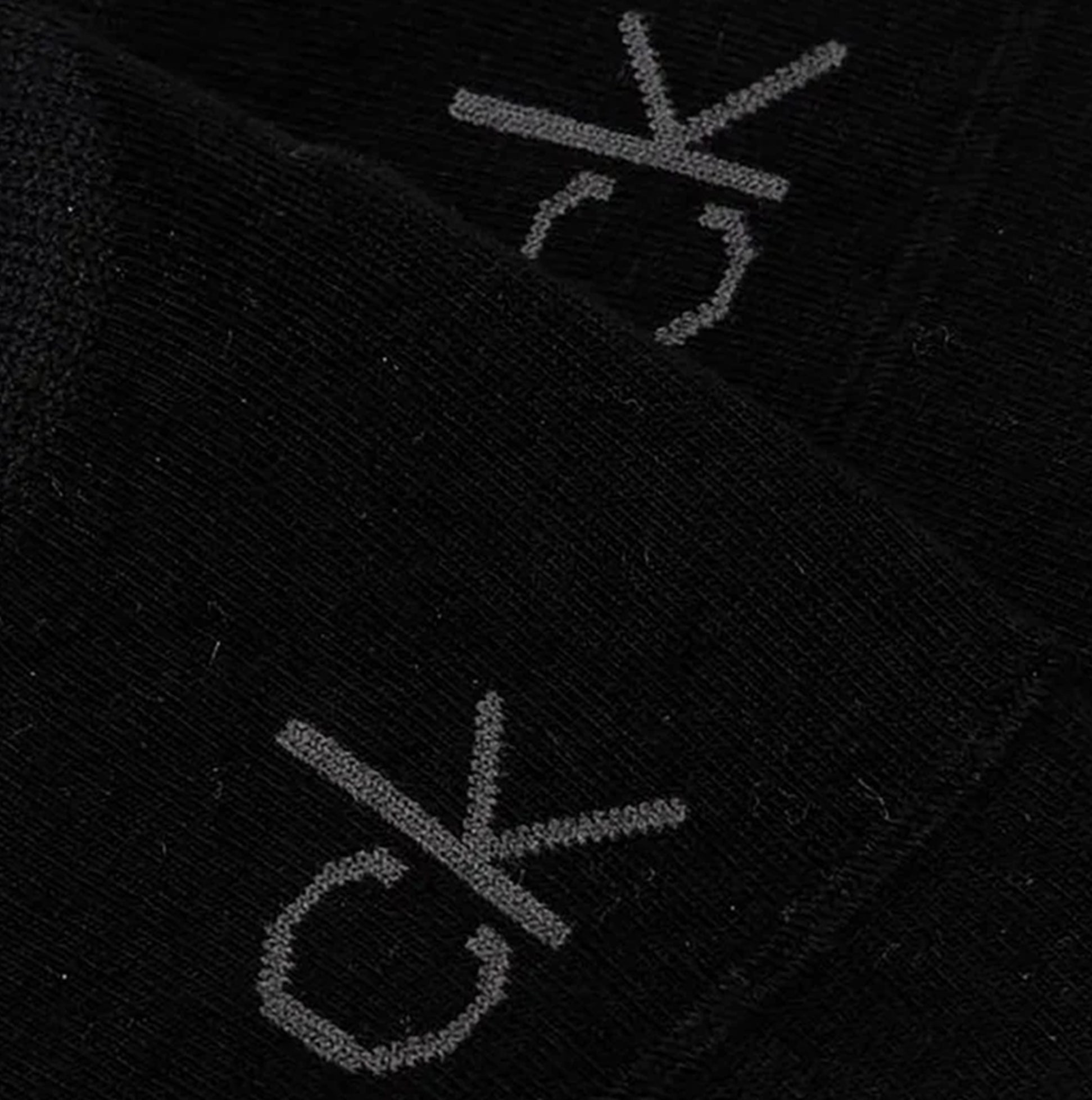Calvin Klein 2 Pack Womens No-Show Footie Socks Black detail view showing logo on black fabric.