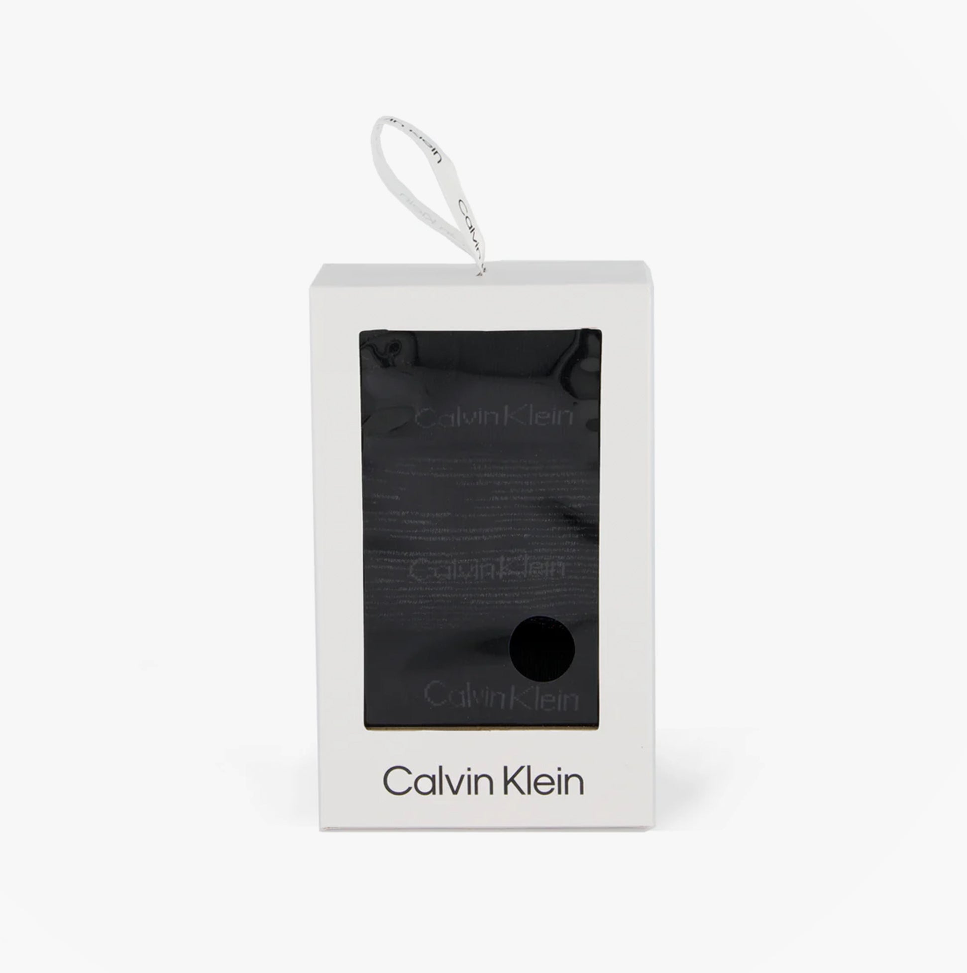 Calvin Klein 3 Pack Giftboxed Womens Crew Socks Black front view in white gift box packaging with brand name visible.