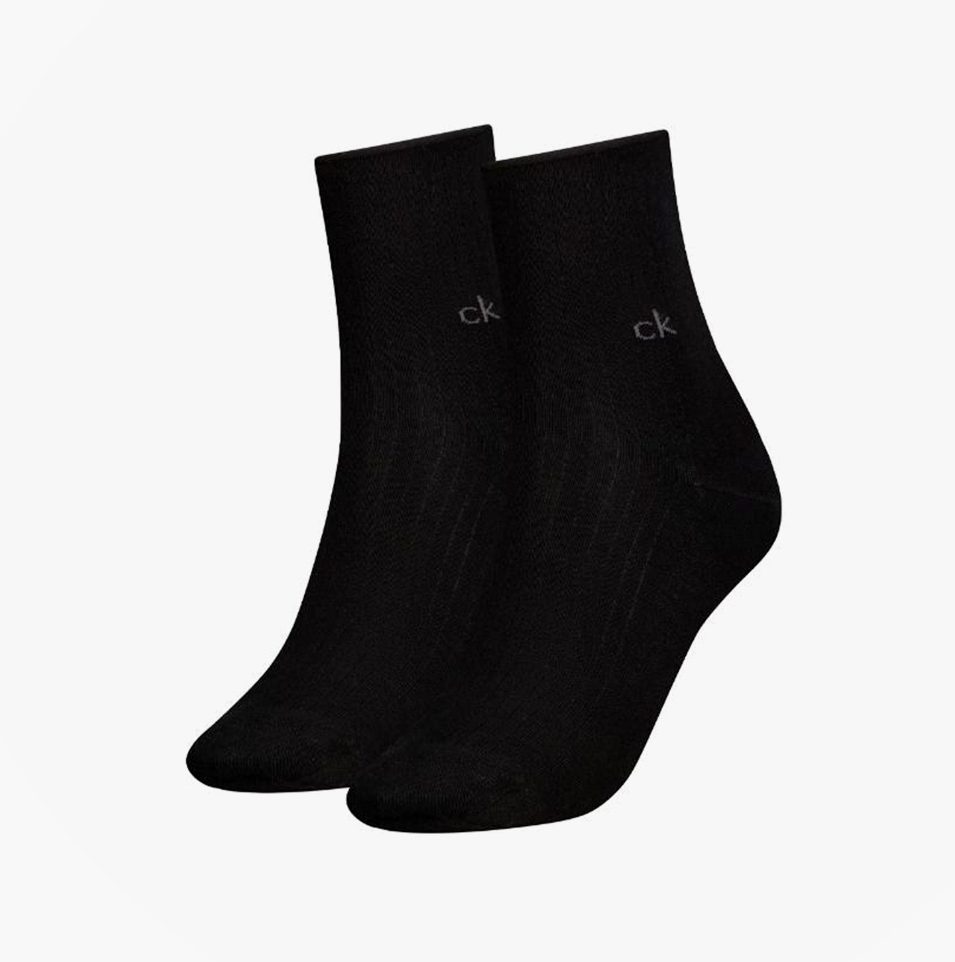 Calvin Klein 2 Pack Shorty Roll Top Womens Socks Black front view showcasing soft cotton blend and logo detail.