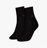 Calvin Klein 2 Pack Shorty Roll Top Womens Socks Black front view showcasing soft cotton blend and logo detail.