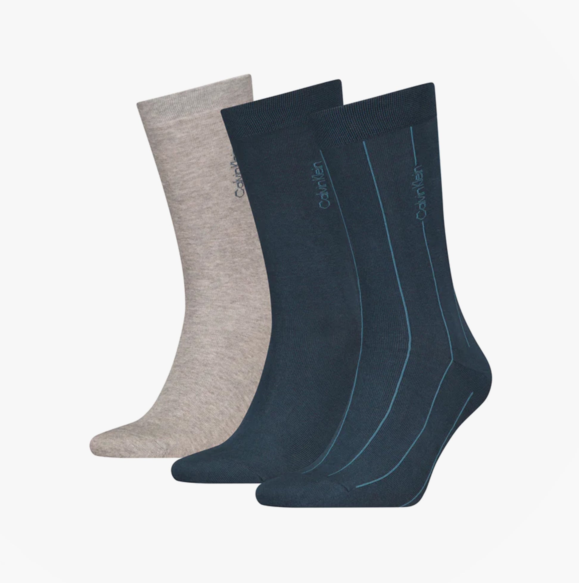 Calvin Klein 3 Pack Giftboxed Classic Mens Crew Socks Navy/Grey