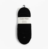 Calvin Klein 3 Pack Footie Womens Socks Black front view, featuring three pairs of black low-cut socks.