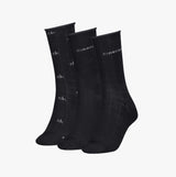 Calvin Klein 3 Pack Giftbox Grid Womens Socks Black side view showing three pairs with grid pattern and logo.