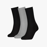 Calvin Klein 3 Pack Giftbox Lurex Womens Socks Black - side view showing black and grey crew socks in a gift box.