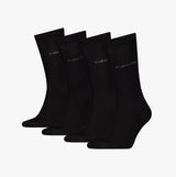 Calvin Klein 4 Pack Giftbox Classic Mens Socks Black - Front view showcasing four black crew socks with logo.