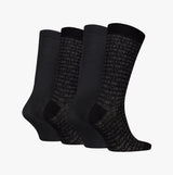 Calvin Klein 4 Pack Giftbox AOP Mens Socks Black front view showing four different styles of black socks.