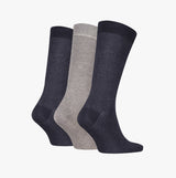 Calvin Klein 3 Pack Giftbox Dropknee Mens Socks Grey Combo side view showing three socks in navy and grey colors.