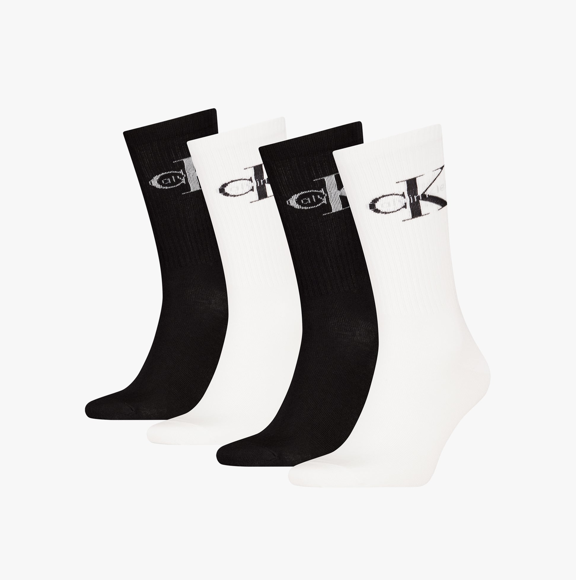 Calvin Klein 4 Pack Giftbox Monologue Mens Socks White/Black front view showcasing black and white socks.