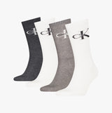 Calvin Klein 4 Pack Giftbox Monologue Mens Socks Grey Melange/White front view displaying four pairs of socks in grey and white.