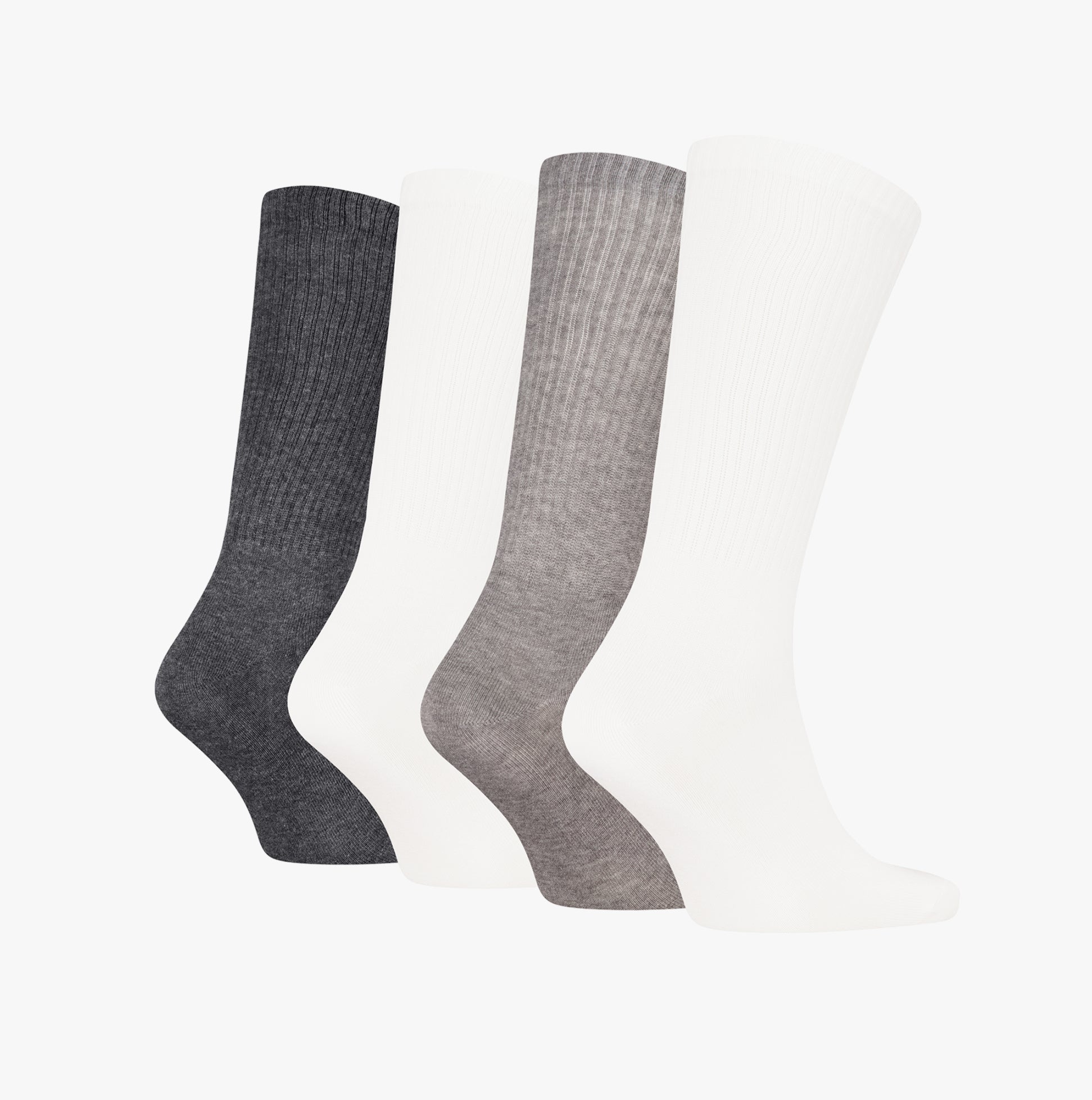 Calvin Klein 4 Pack Giftbox Monologue Mens Socks Grey Melange/White side view showcasing four pairs in grey and white.