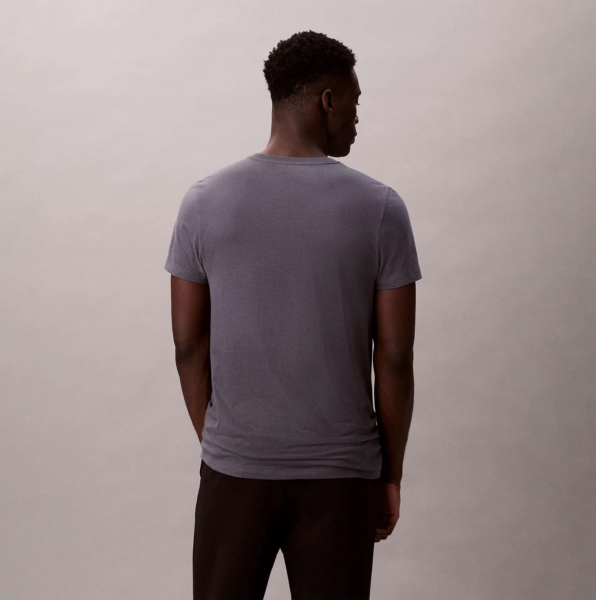 Calvin Klein S/S CREW NECK 3 PACK Mens T-Shirts & Tank Tops Multicoloured, back view of model wearing grey t-shirt.