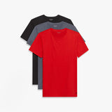 Calvin Klein S/S CREW NECK 3 PACK Mens T-Shirts & Tank Tops Multicoloured front view showcasing black, grey, and red shirts.