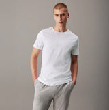 Calvin Klein 100% COTTON 3 Pack Mens T-Shirts White front view model wearing short sleeve tee