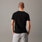 Calvin Klein 100% COTTON 3 Pack Mens T-Shirts Black/Grey Heather/White - Back view of black t-shirt on model.