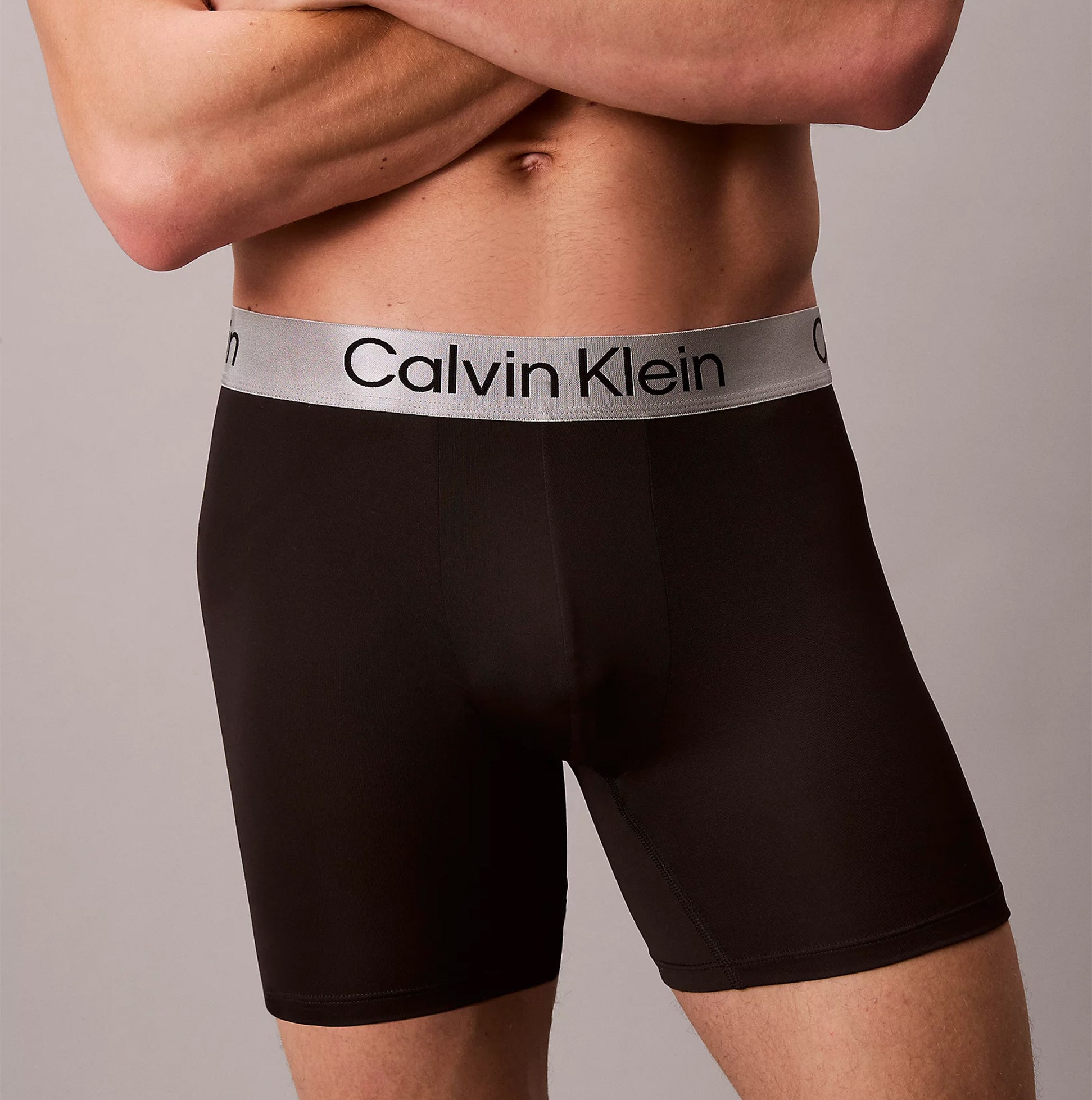 Calvin Klein LV00NB4124 BOXER BRIEF 3 PACK Mens Low Rise Trunks Multicoloured side view model wearing boxer briefs