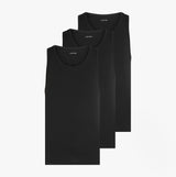 Calvin Klein 3 Pack Mens Lounge Tank Tops Black front view showcasing three black sleeveless vests.