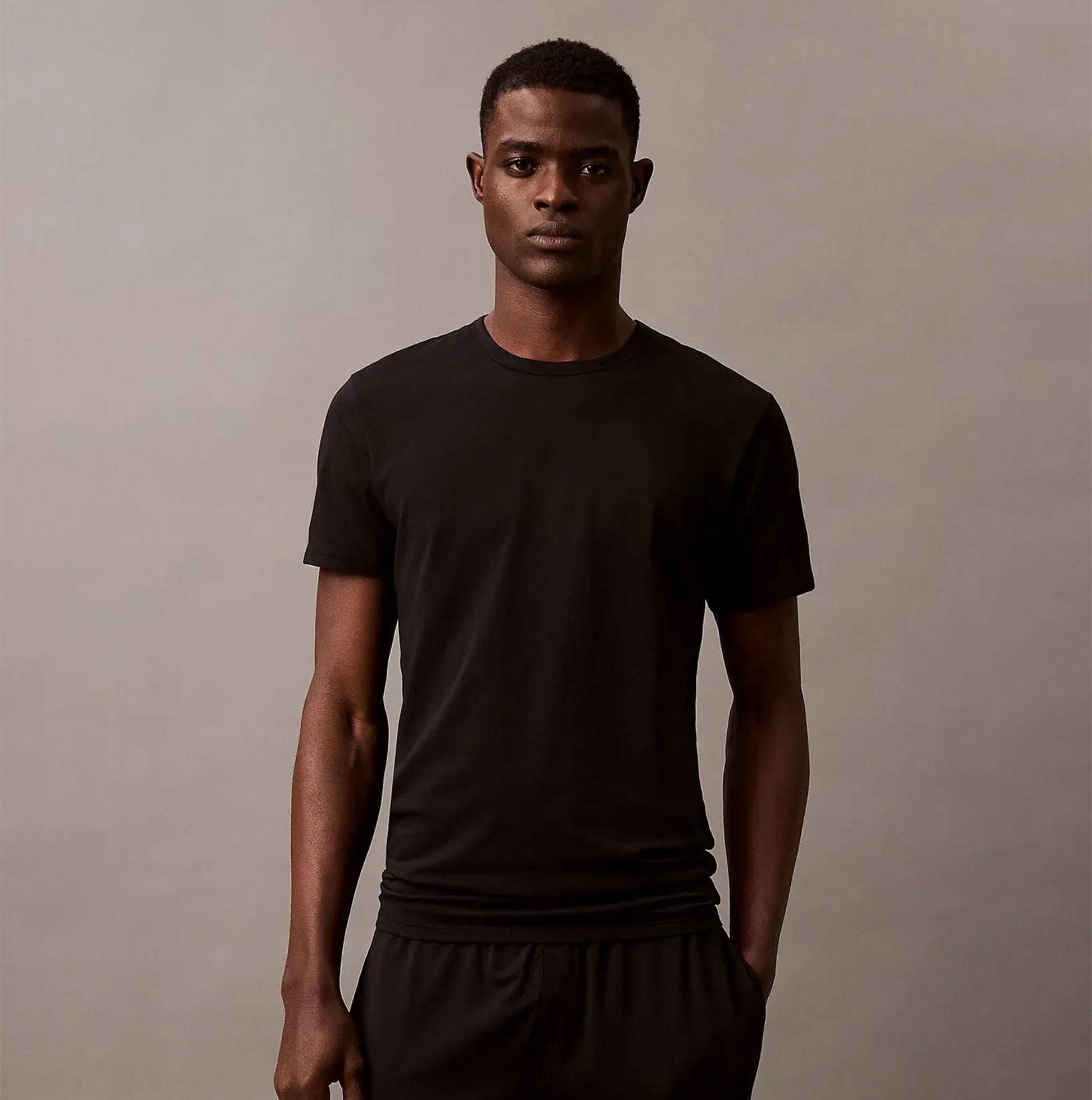 Calvin Klein MICRO STRETCH 3 Pack Mens T-Shirts Black front view of model wearing black t-shirt