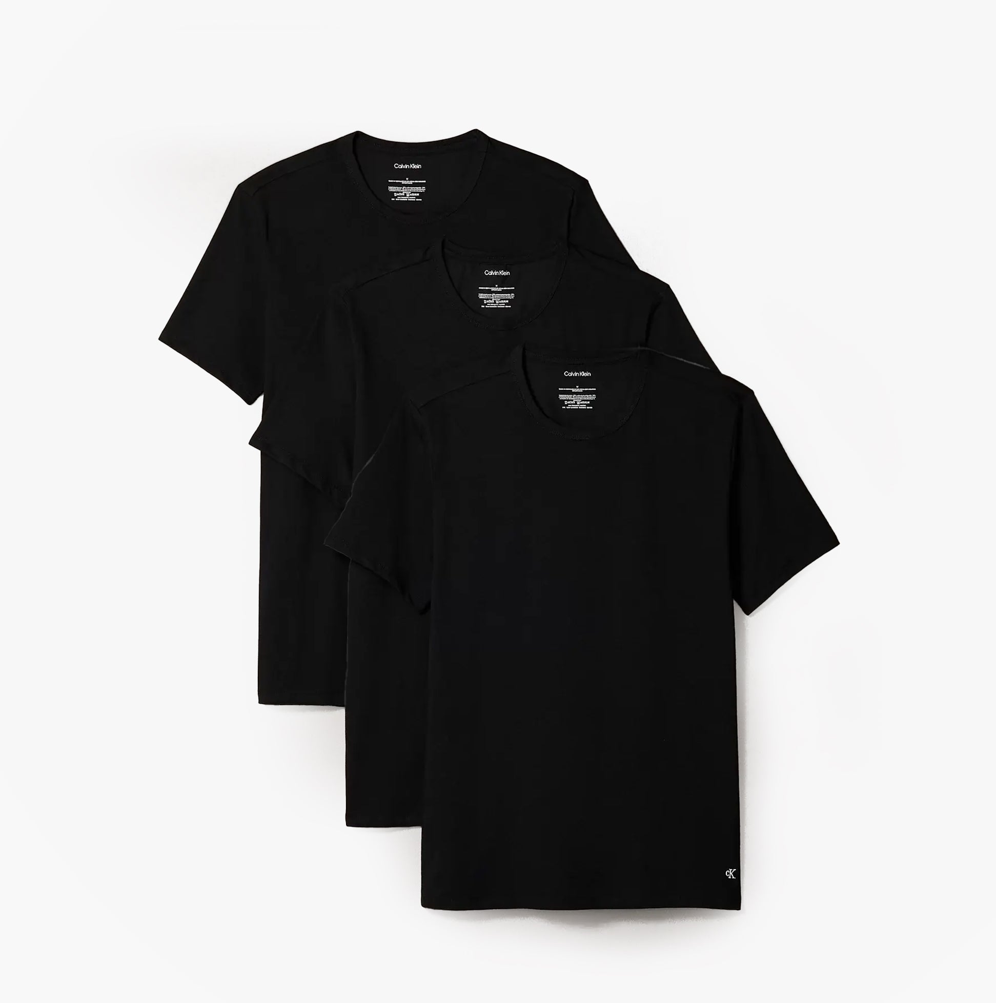 Calvin Klein MICRO STRETCH 3 Pack Mens T-Shirts Black front view showing all three T-shirts stacked.