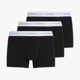 Calvin Klein COTTON 3 Pack Mens Trunks Black front view showcasing three pairs with branded waistband.