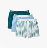 Calvin Klein BOXER SLIM 3 Pack Mens Cotton Stretch Multicoloured front view showing three colorful boxers.