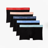 Calvin Klein TRUNK 5 Pack Mens Multicoloured front view showcasing black trunks with assorted colored waistbands.
