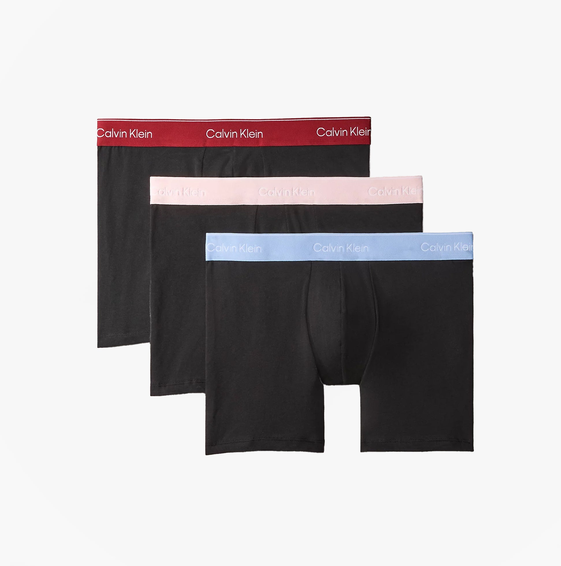 Calvin Klein BOXER BRIEF 3 Pack Mens Cotton Stretch Black front view showing three boxer briefs with colored waistbands.