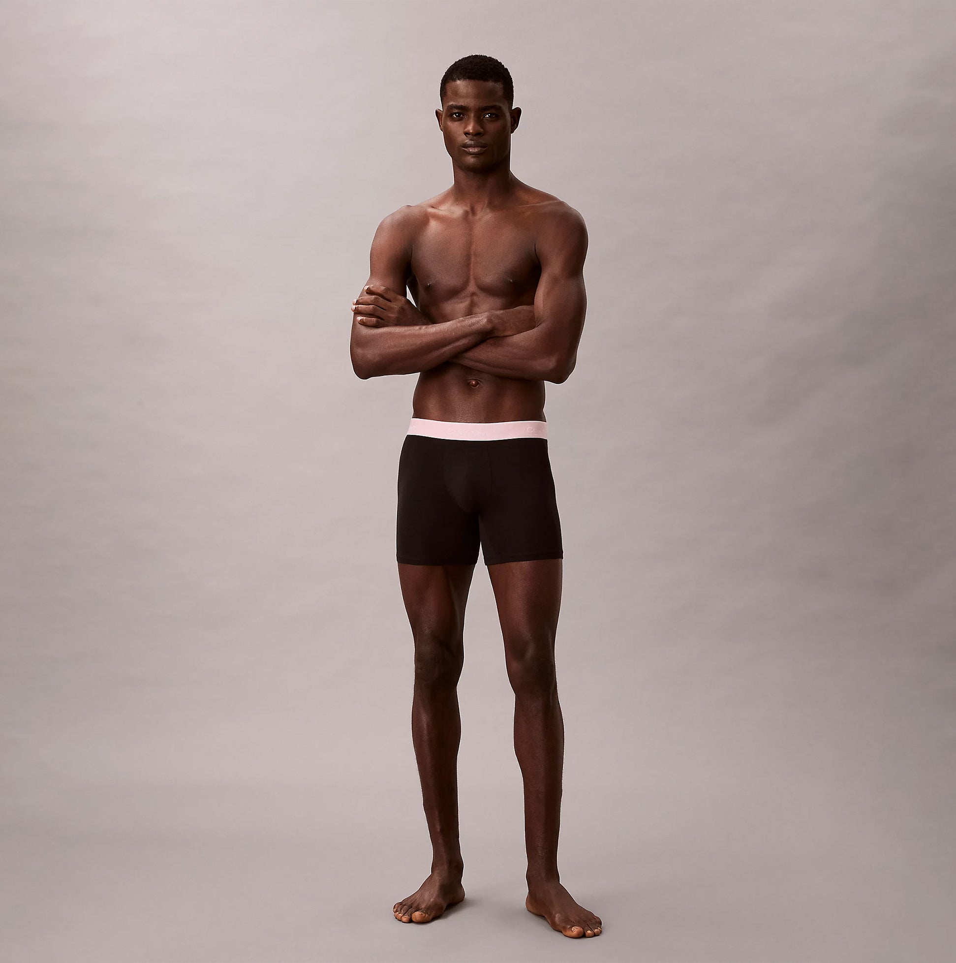 Calvin Klein BOXER BRIEF 3 Pack Mens Cotton Stretch Black front view on model, showcasing fit and style in black.
