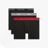 Calvin Klein BOXER BRIEF 3 Pack Mens Microfibre Stretch Black, front view of three boxer briefs with logo waistbands.