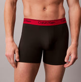 Calvin Klein BOXER BRIEF 3 Pack Mens Microfibre Stretch Black front view featuring red waistband.
