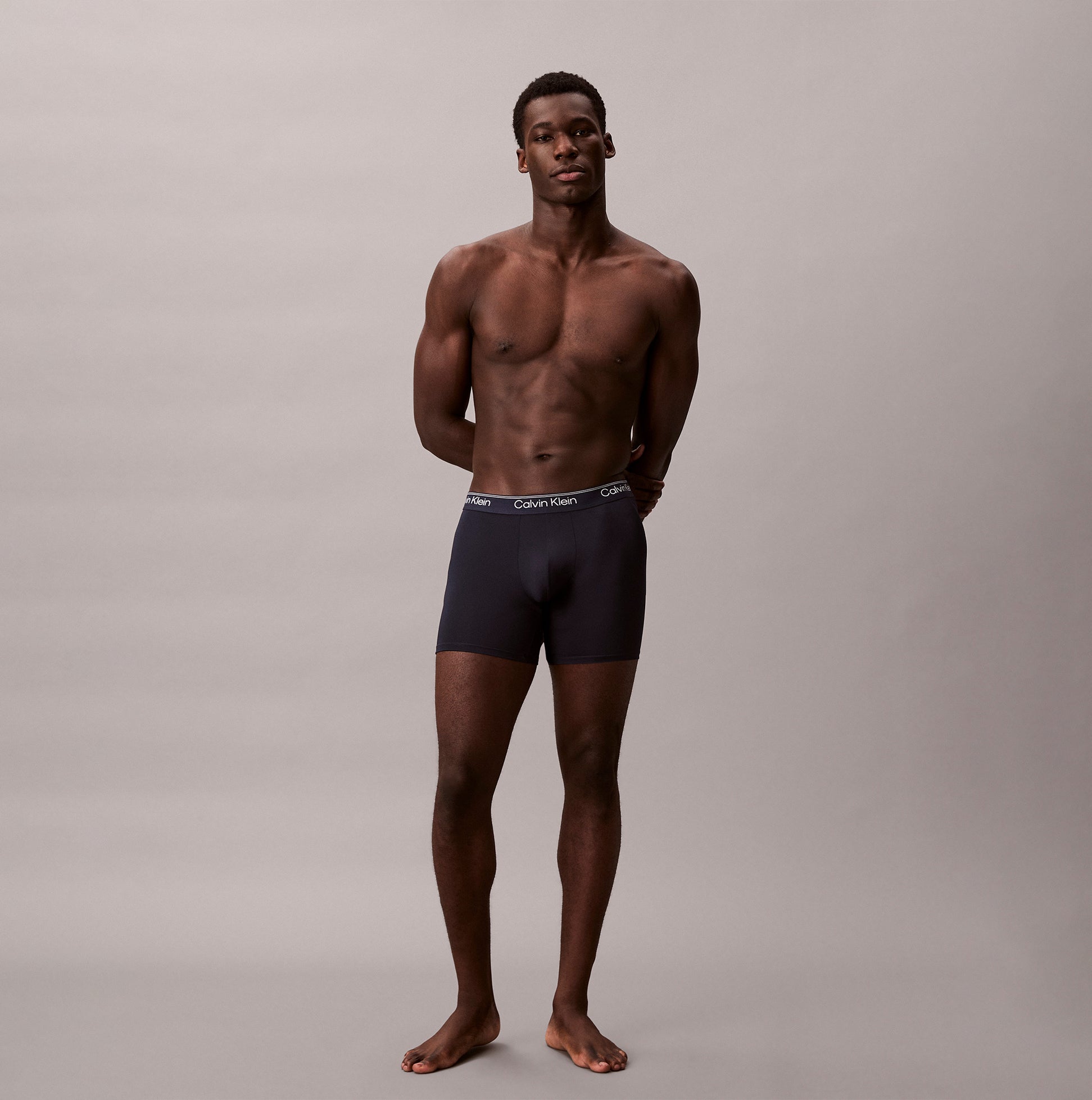 Calvin Klein BOXER BRIEF 3 Pack Mens Microfibre Stretch Multicoloured front view model wearing black boxer briefs
