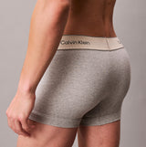 Calvin Klein TRUNK 3 PACK Mens Cotten Stretch Multicoloured side view showing the back of the grey trunk underwear.