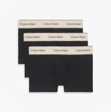 Calvin Klein TRUNK 3 Pack Mens Black front view showcasing three pairs of black underwear with logo waistbands.