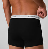 Calvin Klein RELAXED FIT 3 Pack Mens Trunks Multicoloured rear view showing black trunk design with logo waistband.