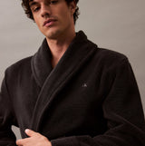 Calvin Klein COMFORT FRENCH TERRY Mens Bathrobes Black front view, featuring a model wearing a cozy black bathrobe.