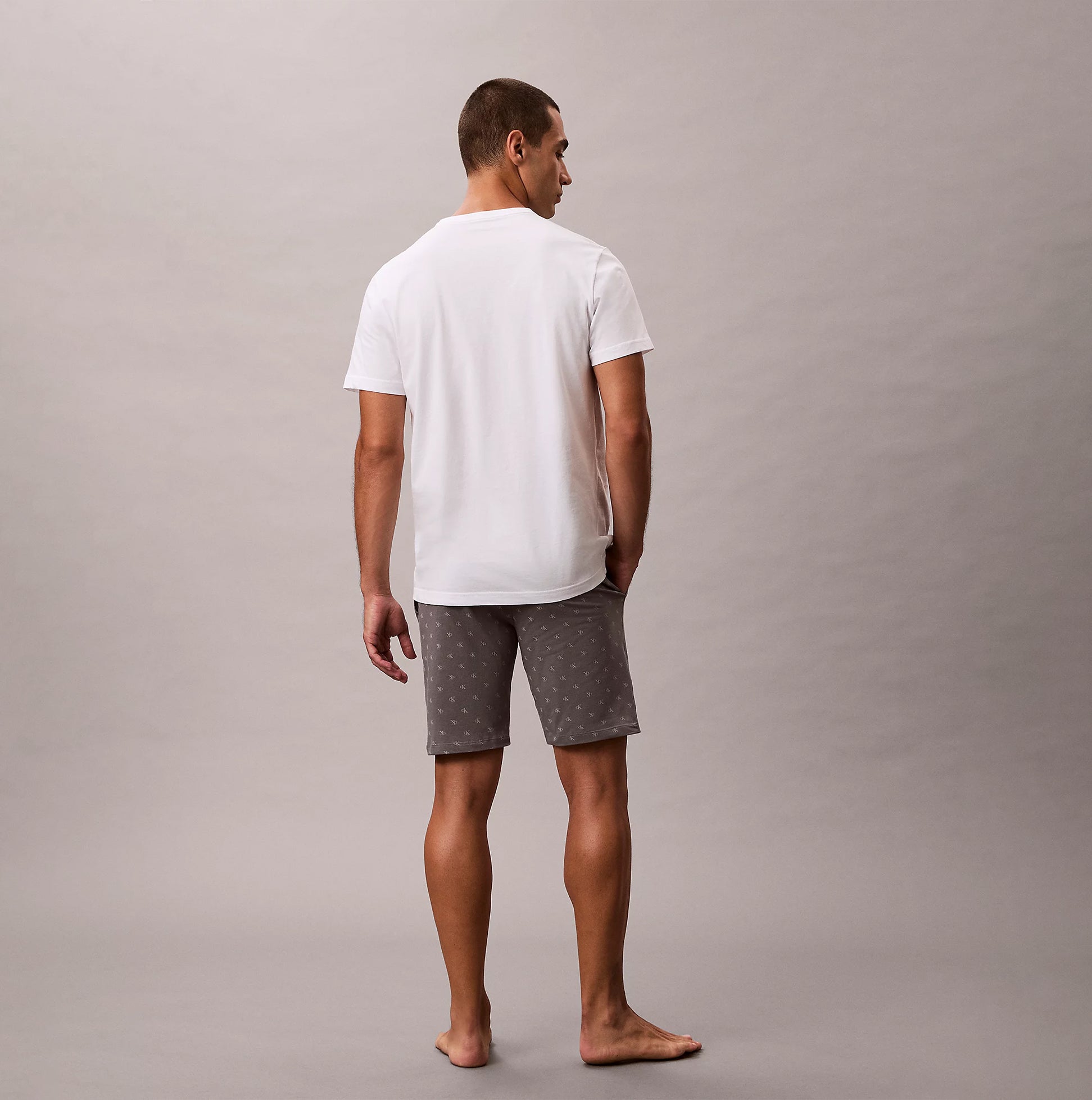 Calvin Klein SHORT Mens Pyjama Set Multicoloured back view showcasing lightweight cotton blend fabric and relaxed fit.