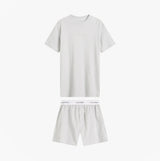 Calvin Klein CREW POPLIN Mens T-Shirt & Boxer Shorts Set Grey front view showcasing the cotton material and gift box presentation.