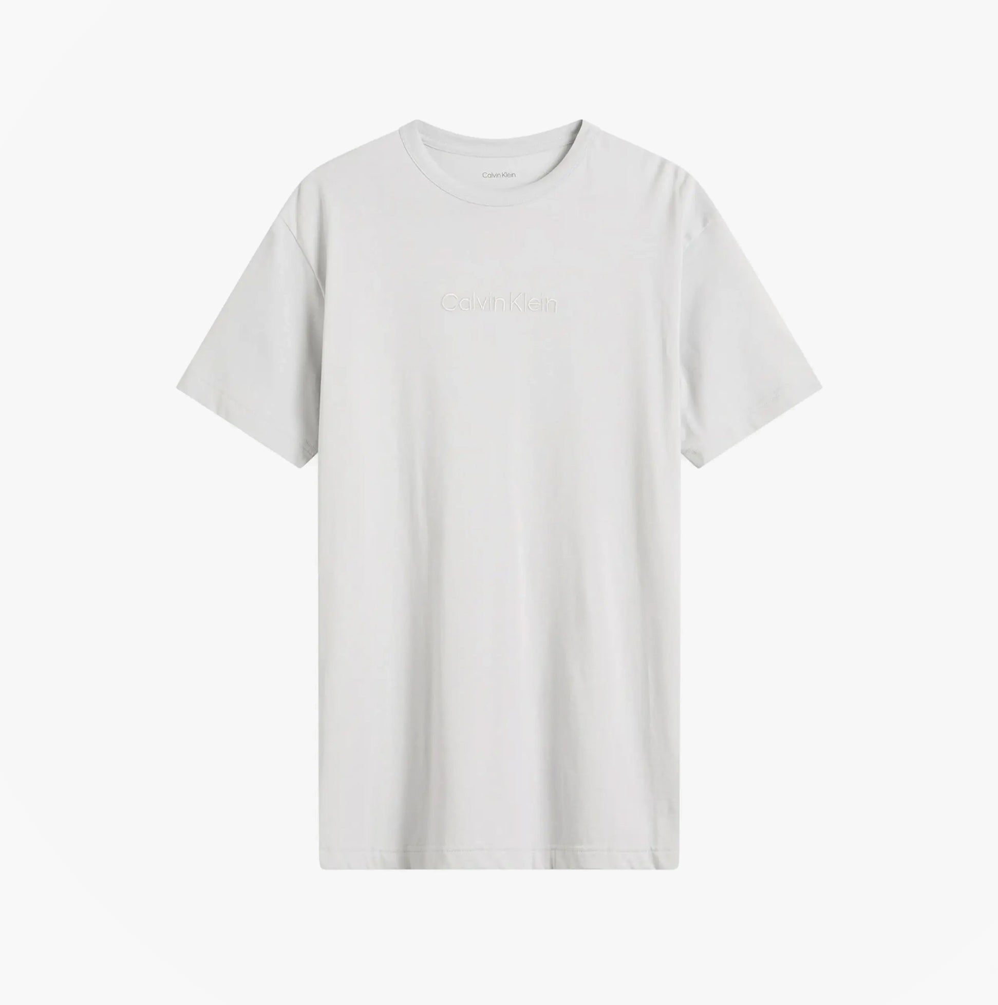 Calvin Klein CREW POPLIN Mens T-Shirt & Boxer Shorts Set Grey front view showcasing soft cotton fabric and short sleeves.