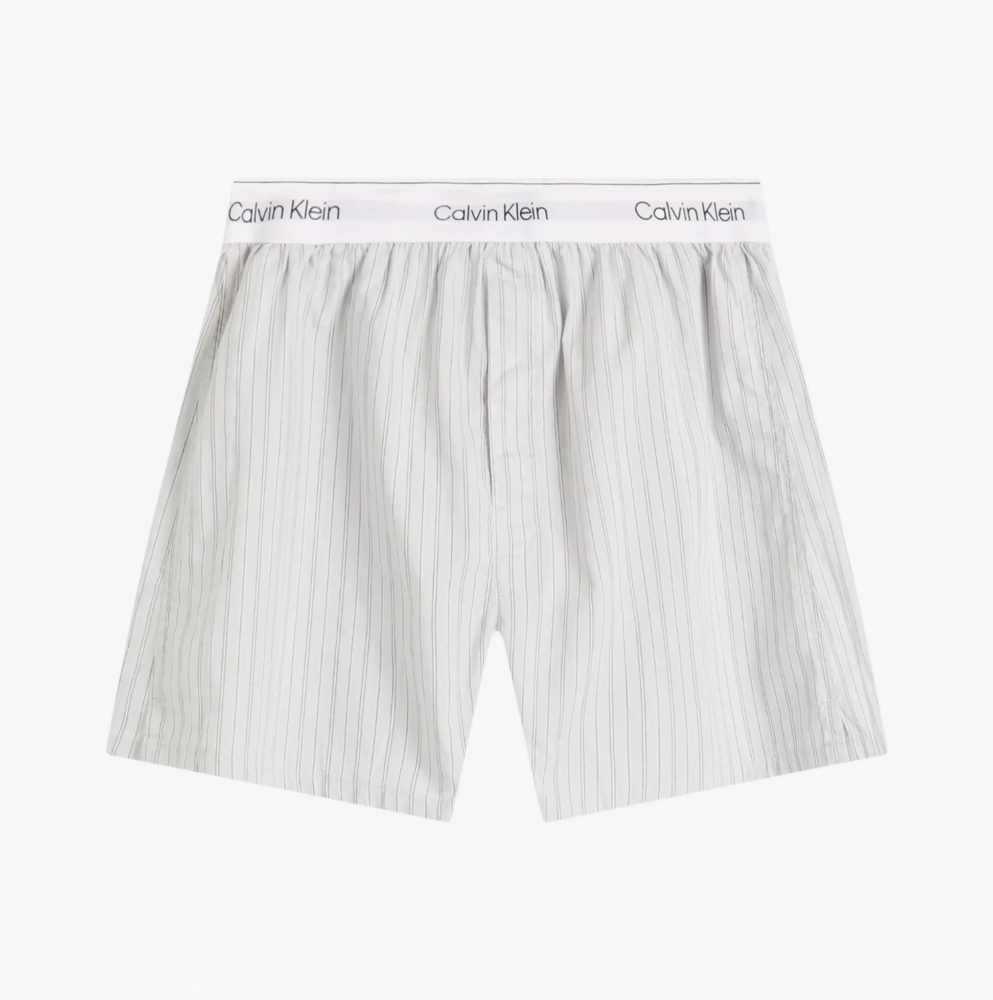 Calvin Klein CREW POPLIN Mens T-Shirt & Boxer Shorts Set Grey, detail view of grey striped boxer shorts.