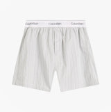 Calvin Klein CREW POPLIN Mens T-Shirt & Boxer Shorts Set Grey, detail view of grey striped boxer shorts.
