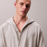 Calvin Klein HOODED ROBE Mens Bathrobes Grey Heather front view with model wearing