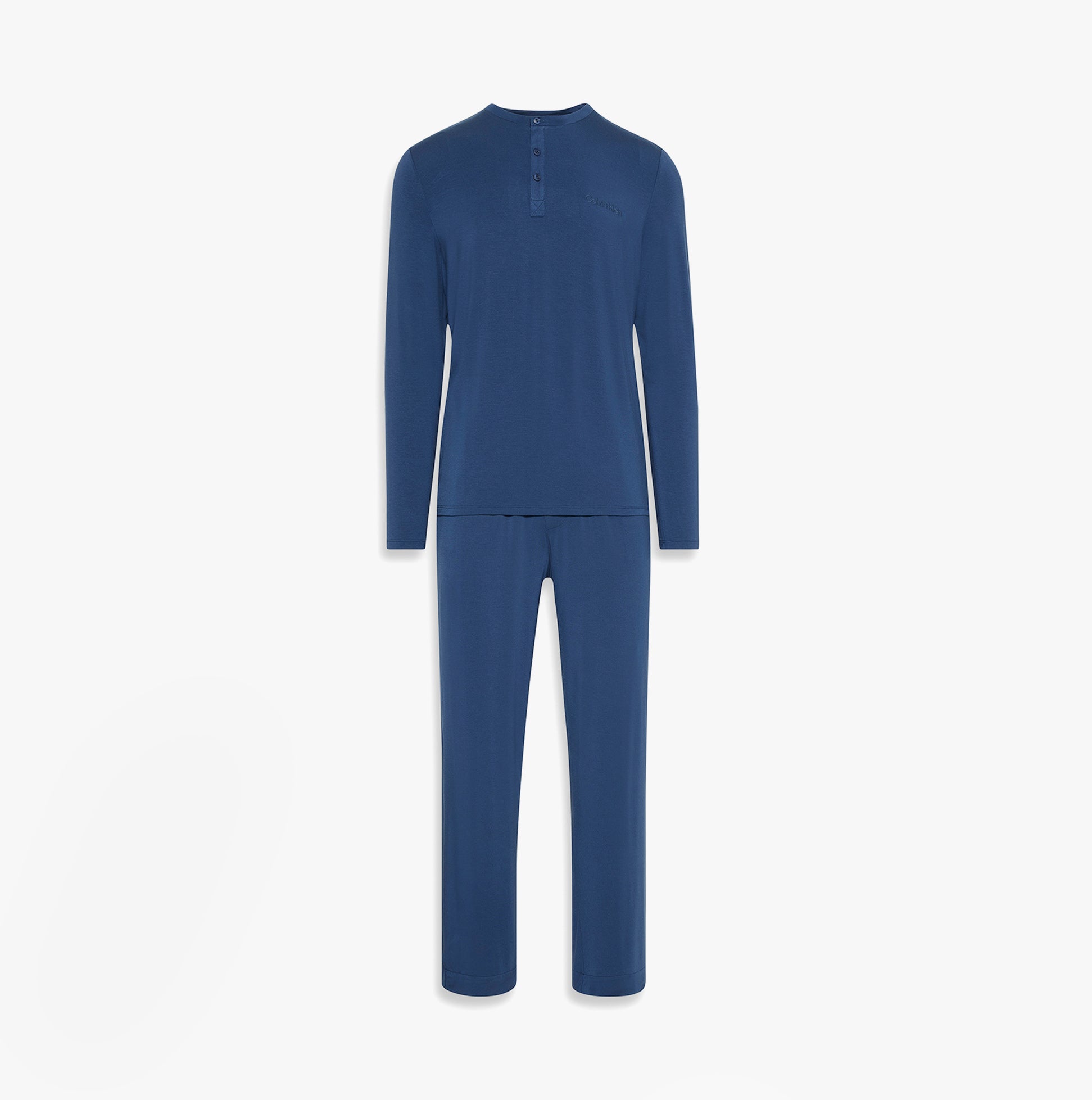 Calvin Klein LS PANT SET Mens Dark Denim front view showing long sleeve top and pant.