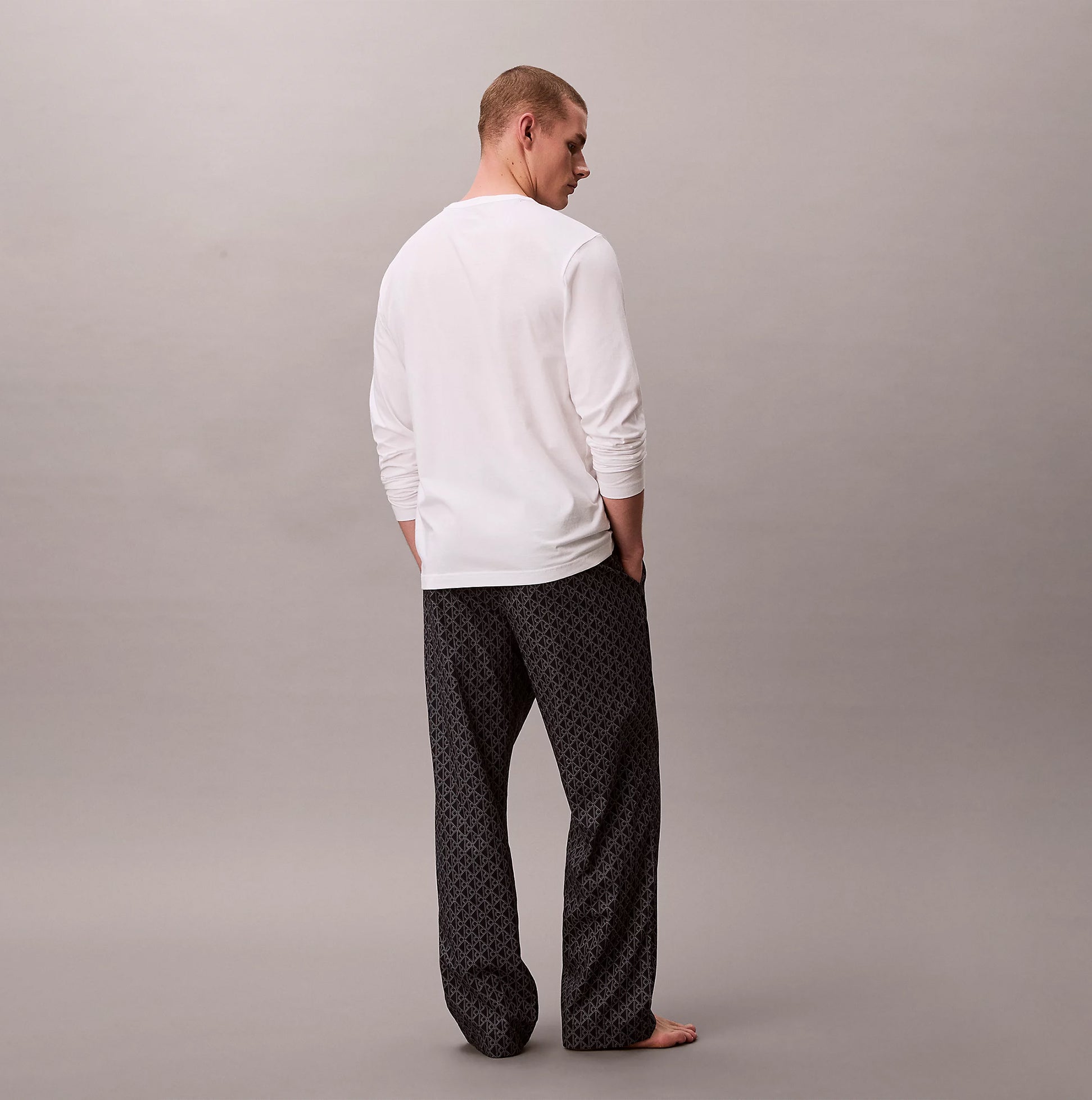 Calvin Klein LS TEE PANT SET Mens Multicoloured back view showcasing long sleeve tee and patterned pants.
