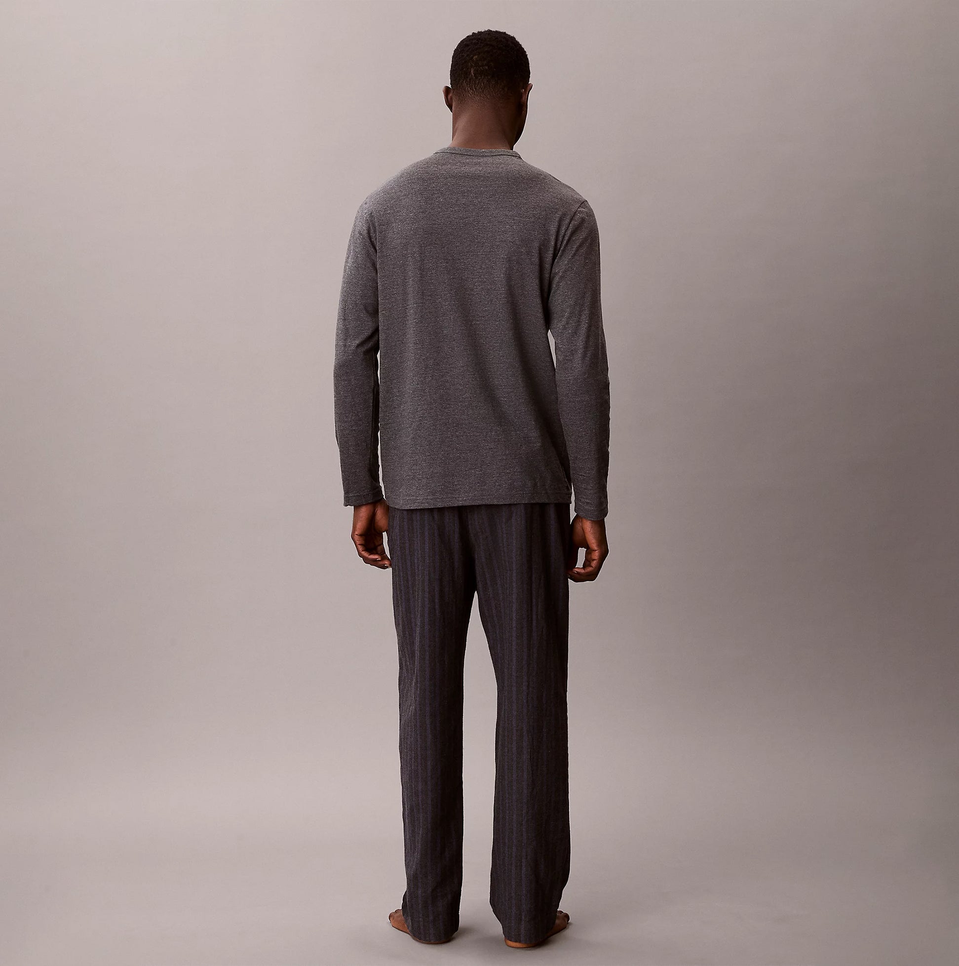 Calvin Klein LS TEE PANT SET Mens Multicoloured back view featuring long sleeve tee and striped pants.